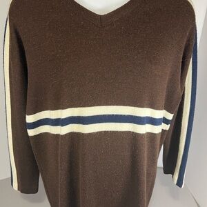 Paris Sport‎ Club Cozy v-neck Brown White Stripped Sweater Wool Blend Medium